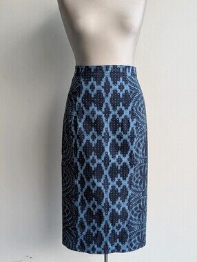 Anthropologie Plenty by Tracy Reese Denim Patterned Pencil Skirt - Blue